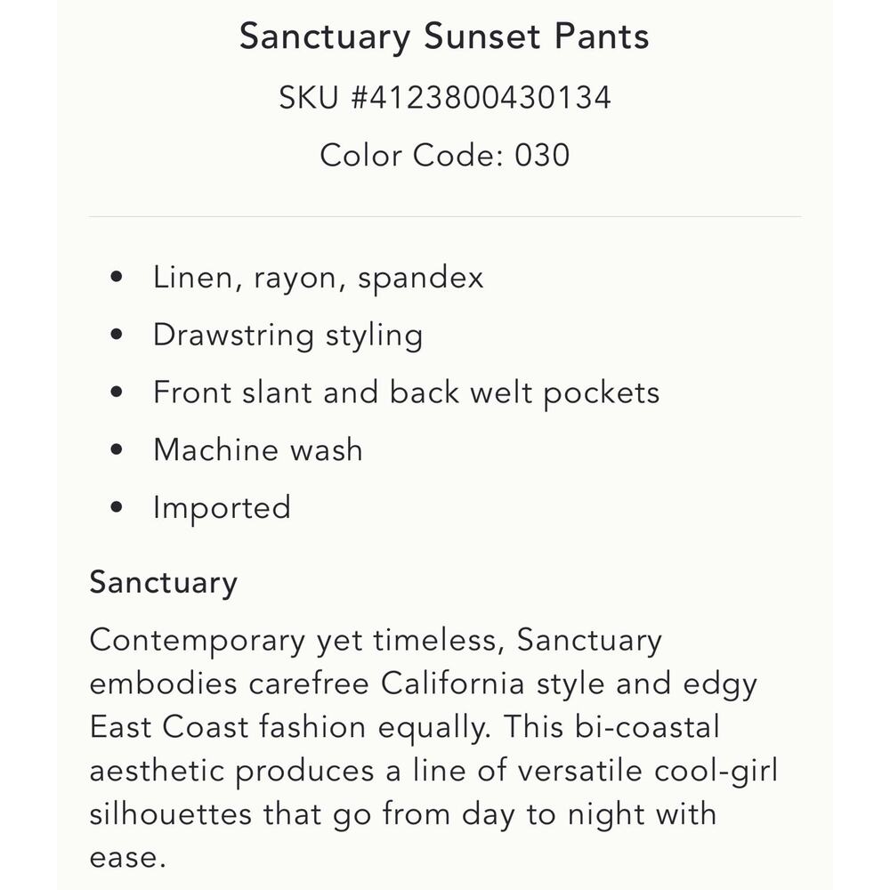 Sanctuary Sunset Linen Blend Pants in Trail Green - Size 30 - Picture 10 of 12